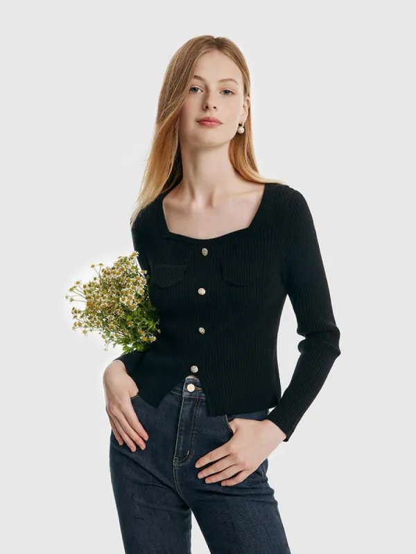Tencel And Woolen Square Neck Women Knit Top sold by Goelia
