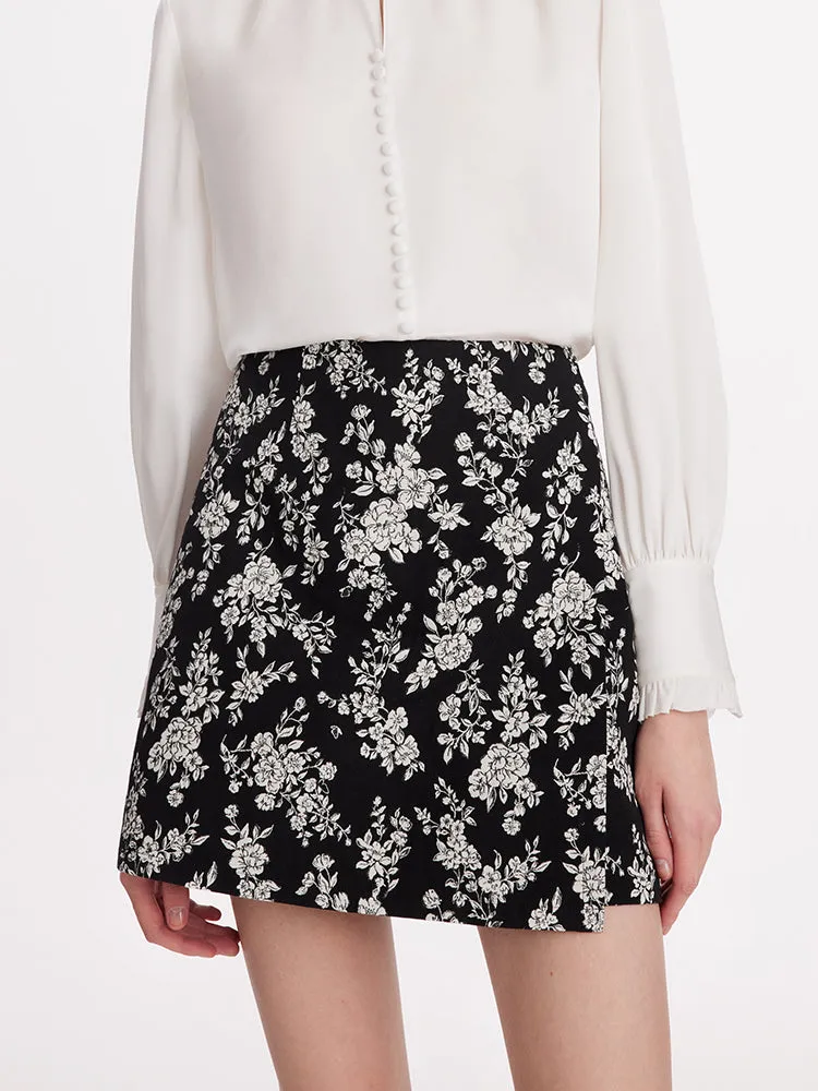 Camellia Jacquard A-Line Women Mini Skirt sold by Goelia