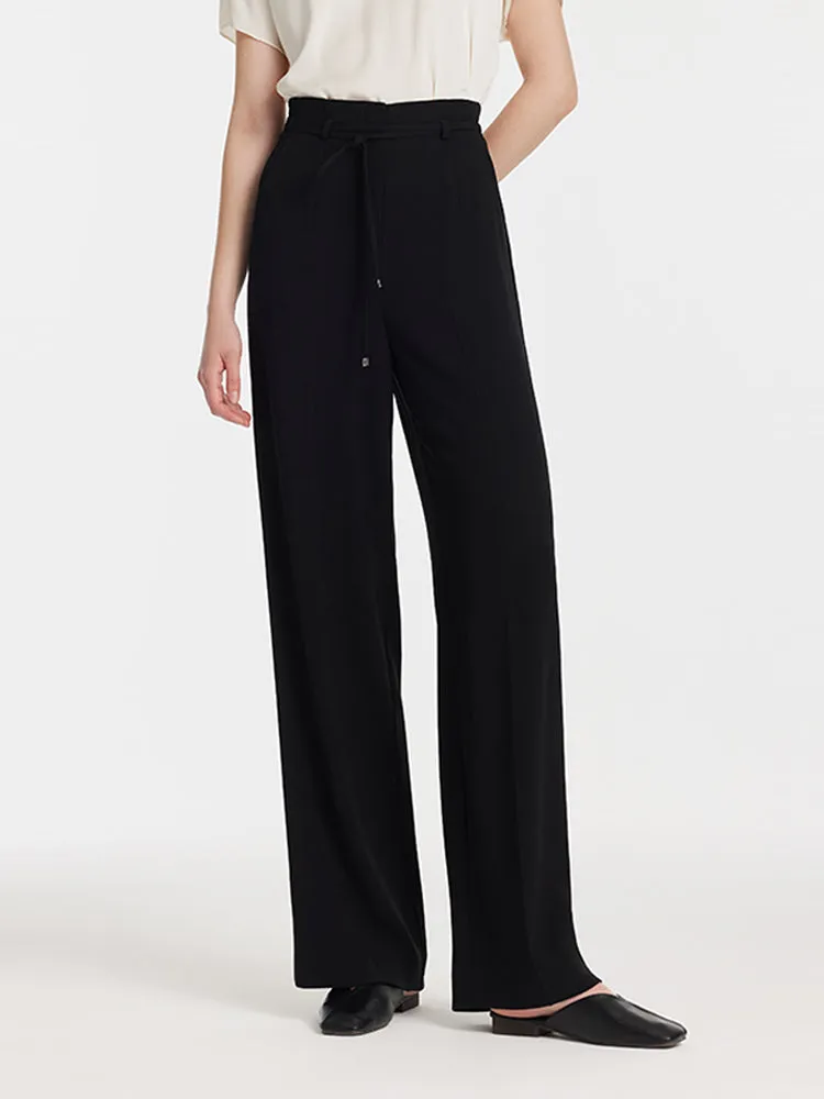 Triacetate High-Waisted Straight Women Pants With Rope Belt sold by Goelia