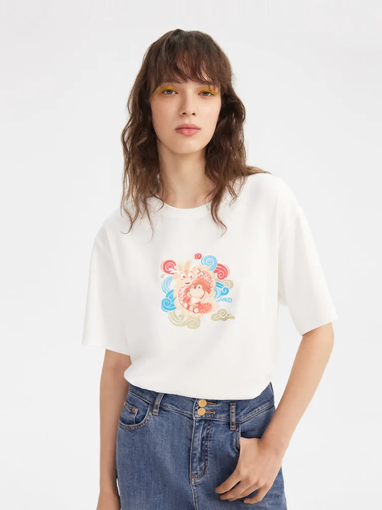 Dragon Cartoon Printed Women T-Shirt sold by Goelia