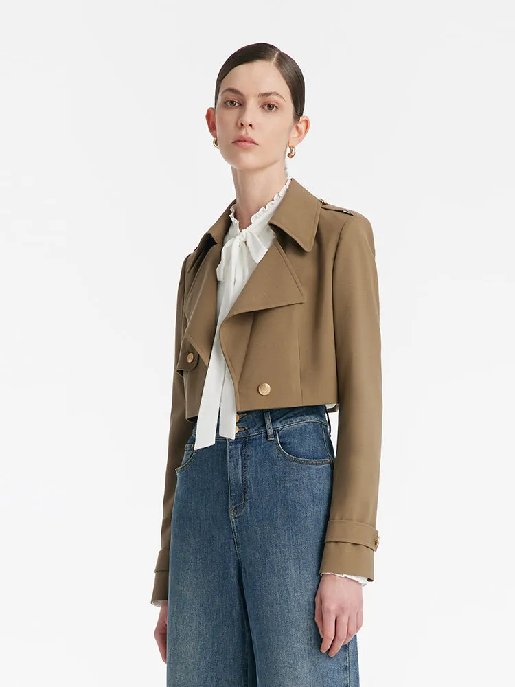 Machine Washable Wool Lapel Women Crop Trench Coat sold by Goelia product image thumbnail 5