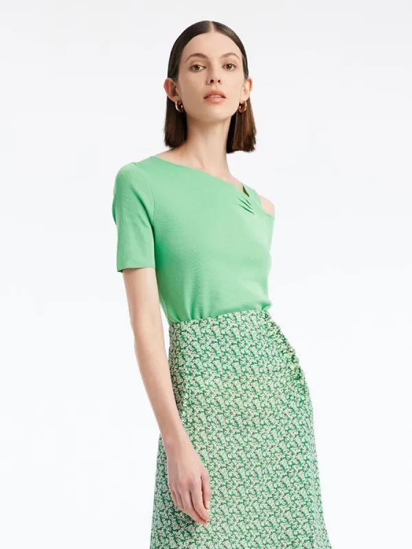 Acetate Asymmetrical Neck Women Knit Top sold by Goelia