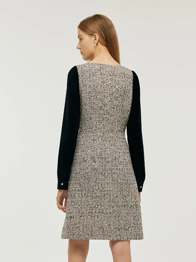 Wool Blend Patchwork Velvet Women Mini Dress With Detachable Bowknot sold by Goelia product image thumbnail 3