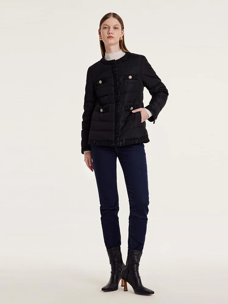 Tweed Zippered Goose Down Garment With Leather Belt sold by Goelia product image thumbnail 2