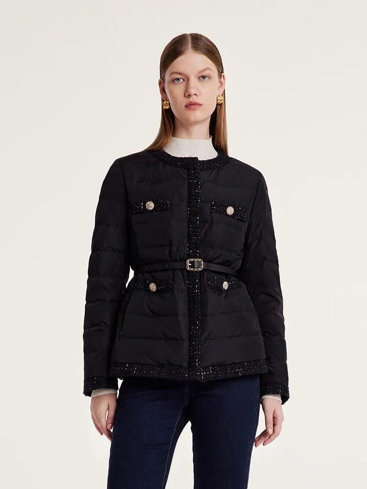 Tweed Zippered Goose Down Garment With Leather Belt sold by Goelia product image thumbnail 3