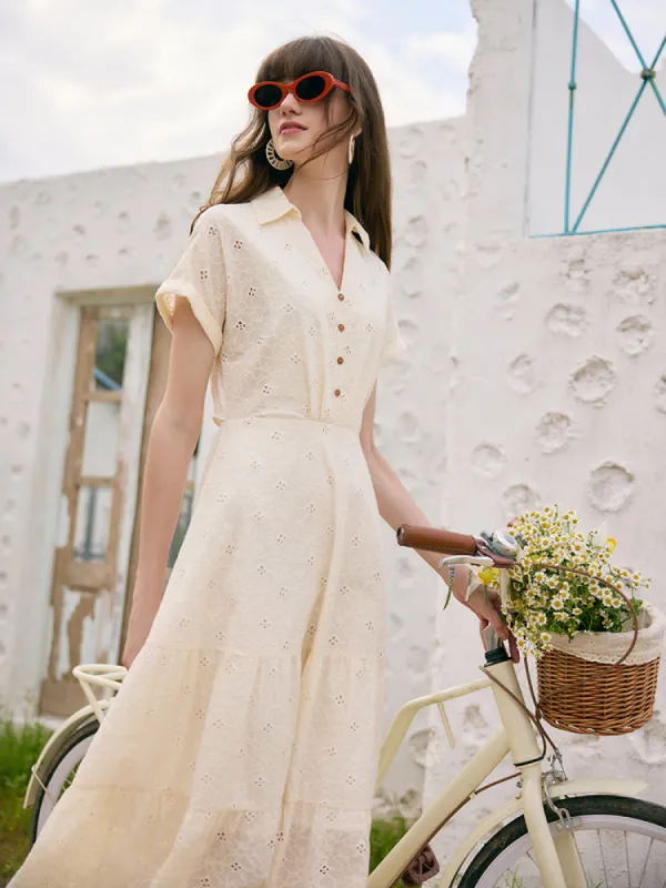 Embroidered V-Neck Lapel Women Maxi Dress sold by Goelia