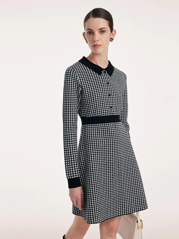 Tencel Wool Lapel Gathered Waist Plaid Dress sold by Goelia product image thumbnail 3