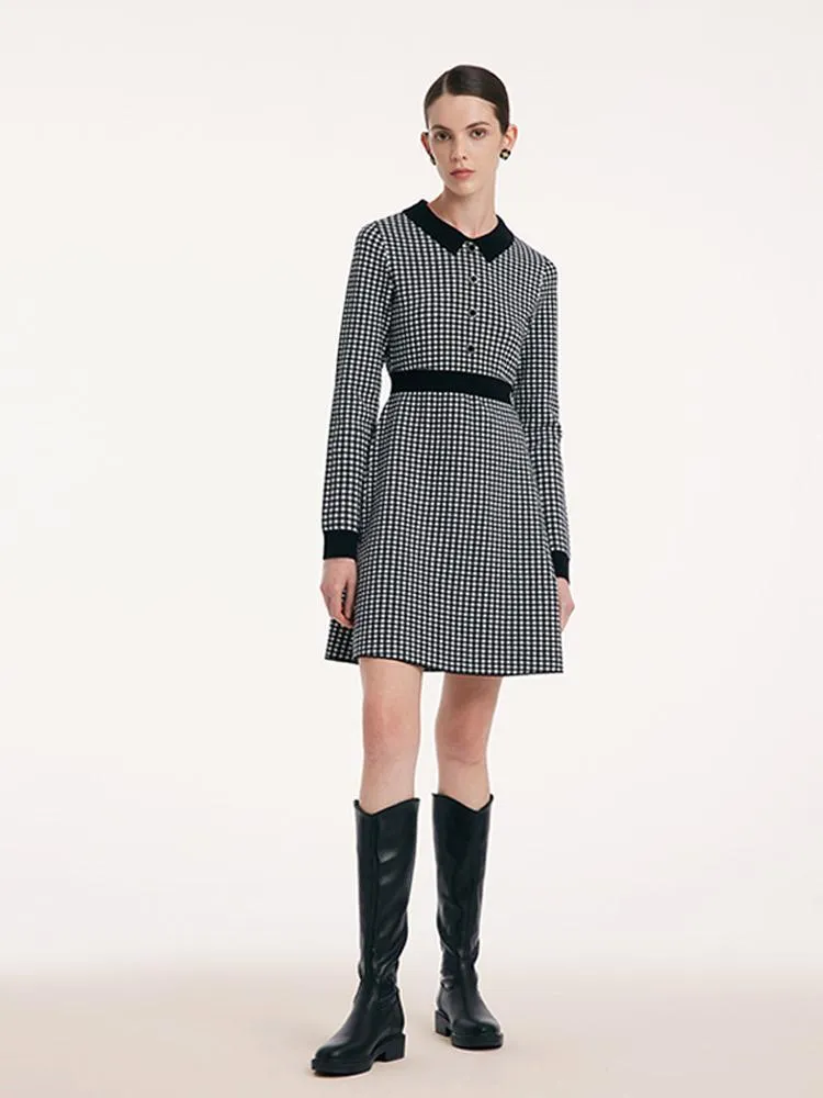 Tencel Wool Lapel Gathered Waist Plaid Dress sold by Goelia product image thumbnail 2