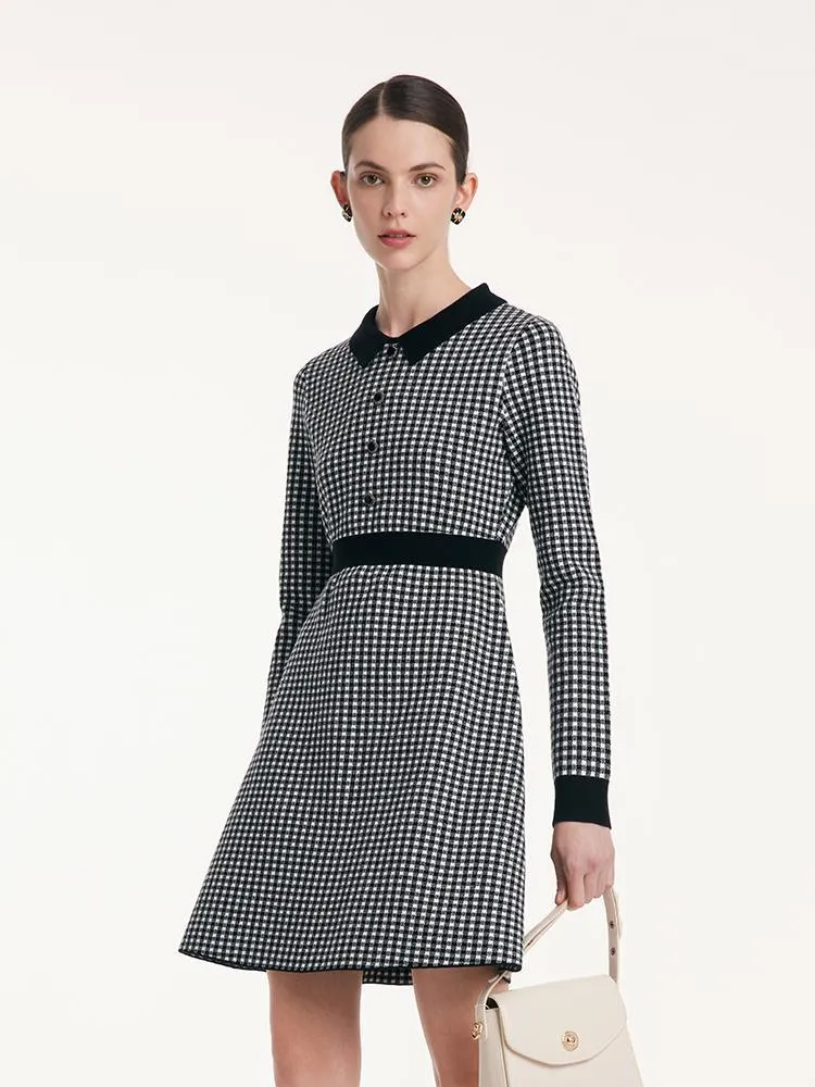Tencel Wool Lapel Gathered Waist Plaid Dress sold by Goelia product image thumbnail 4