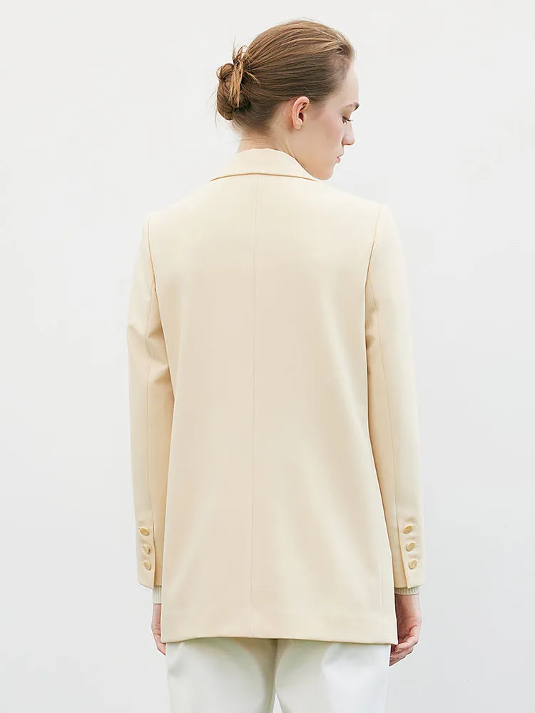 One-Button Cream Yellow Women Blazer sold by Goelia product image thumbnail 2
