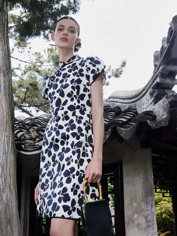 Cotton Floral Cheongsam Qipao Mini Dress sold by Goelia