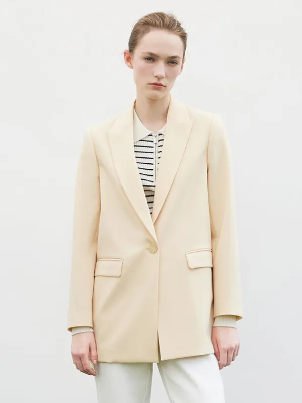 One-Button Cream Yellow Women Blazer sold by Goelia