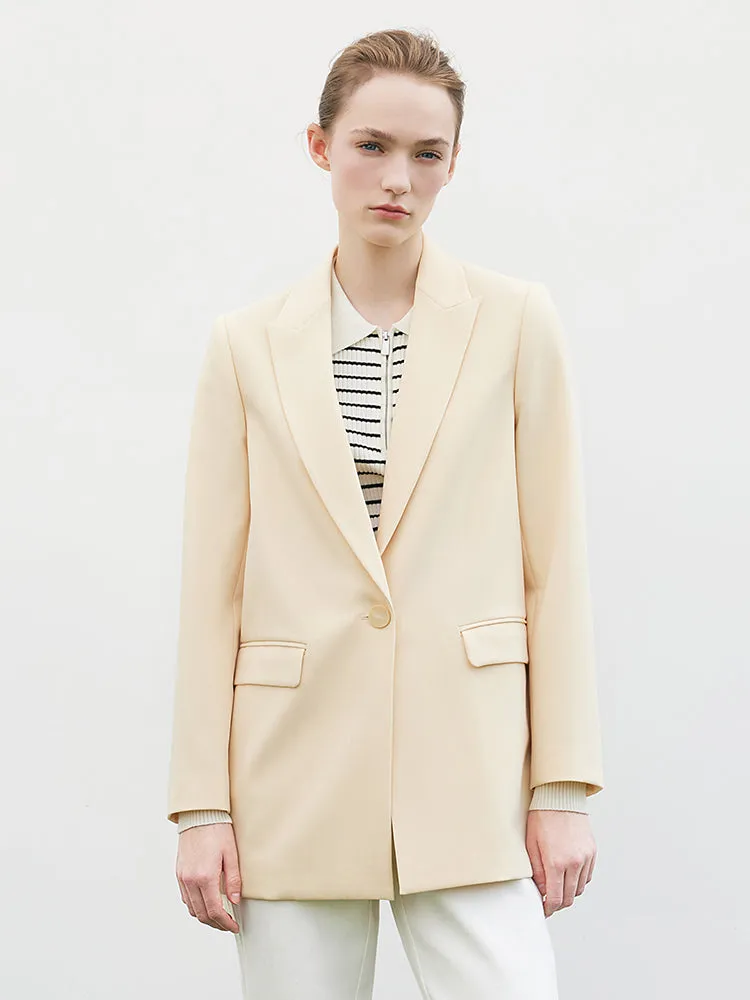 One-Button Cream Yellow Women Blazer sold by Goelia