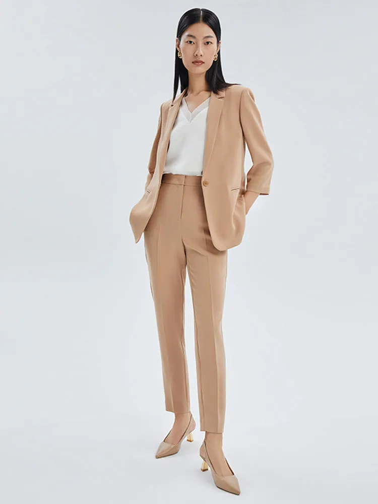 Camel One Button Acetate Fitted Blazer sold by Goelia