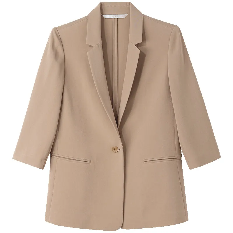 Camel One Button Acetate Fitted Blazer sold by Goelia product image thumbnail 4
