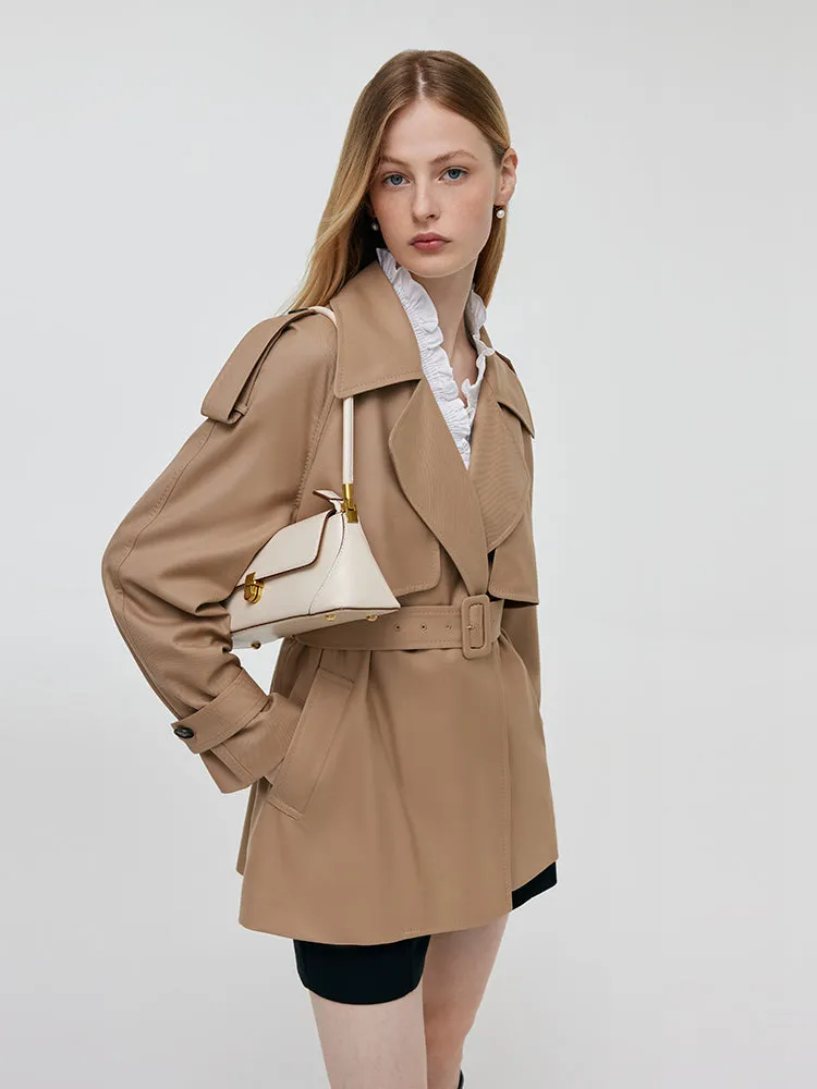 Worsted Wool Women Cropped Trench Coat With Belt sold by Goelia product image thumbnail 4