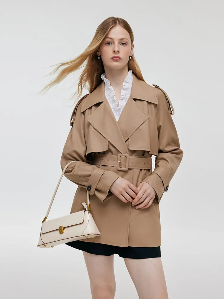 Worsted Wool Women Cropped Trench Coat With Belt sold by Goelia product image thumbnail 5