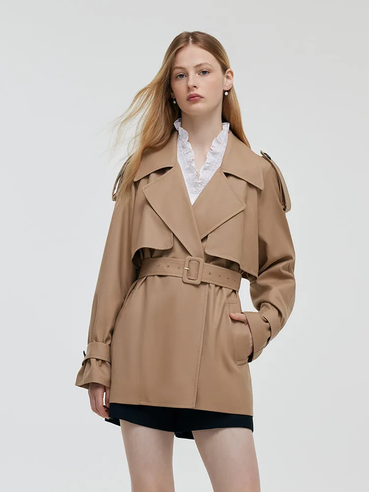 Worsted Wool Women Cropped Trench Coat With Belt sold by Goelia
