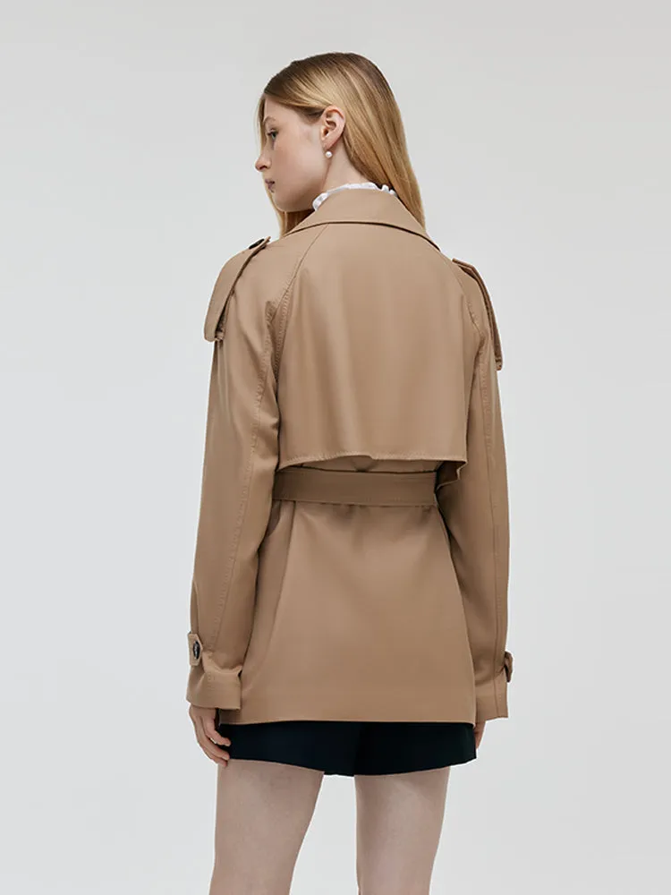 Worsted Wool Women Cropped Trench Coat With Belt sold by Goelia product image thumbnail 3