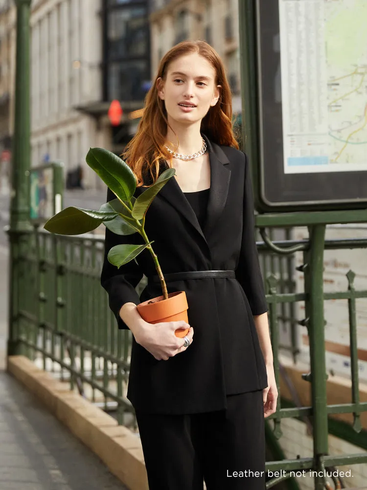 Triacetate 3/4 Sleeves Women Blazer With Rope Belt sold by Goelia