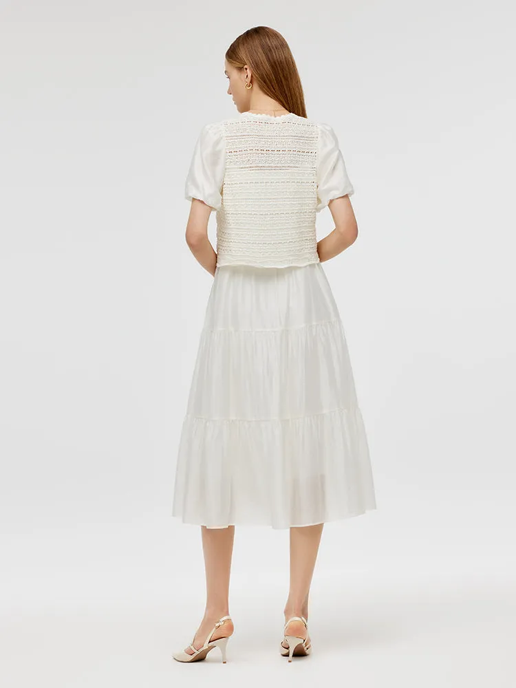 Patchwork Knitted Cardigan And Spaghetti Strap Dress Two-Piece Set sold by Goelia product image thumbnail 3