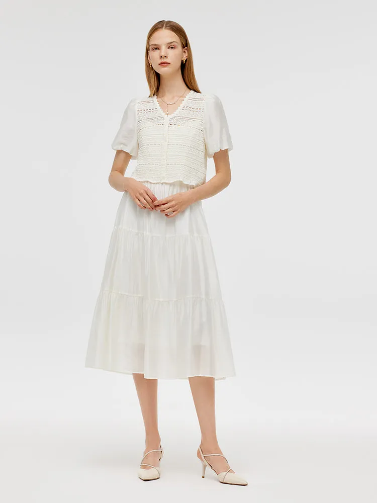 Patchwork Knitted Cardigan And Spaghetti Strap Dress Two-Piece Set sold by Goelia product image thumbnail 2