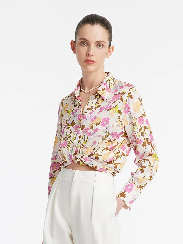 19 Momme Mulberry Silk Floral Print Women Shirt sold by Goelia
