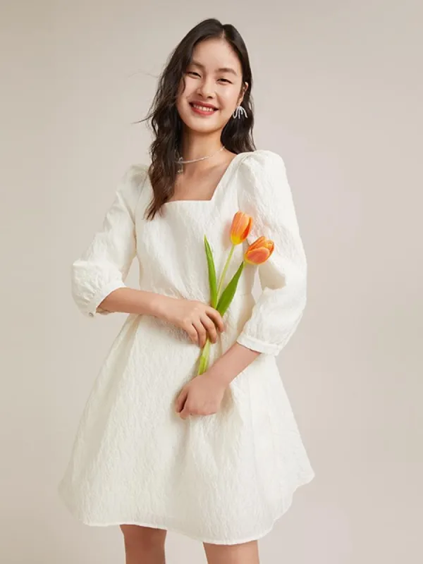 Detachable Bow Jacquard Mini Dress made by Goelia