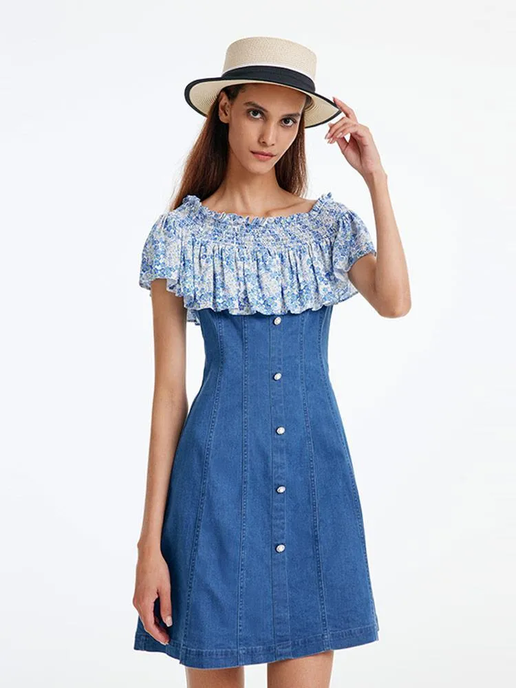 Denim Dress With Patchwork Floral sold by Goelia product image thumbnail 3