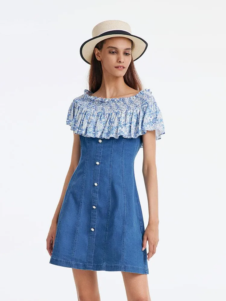 Denim Dress With Patchwork Floral sold by Goelia product image thumbnail 4