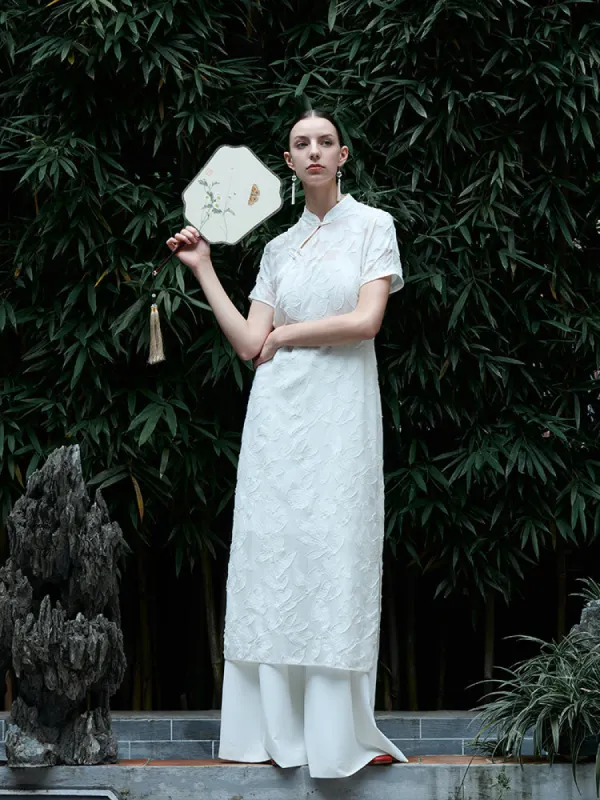 8.5 Momme Mulberry Silk Floral Women Qipao Midi Dress sold by Goelia