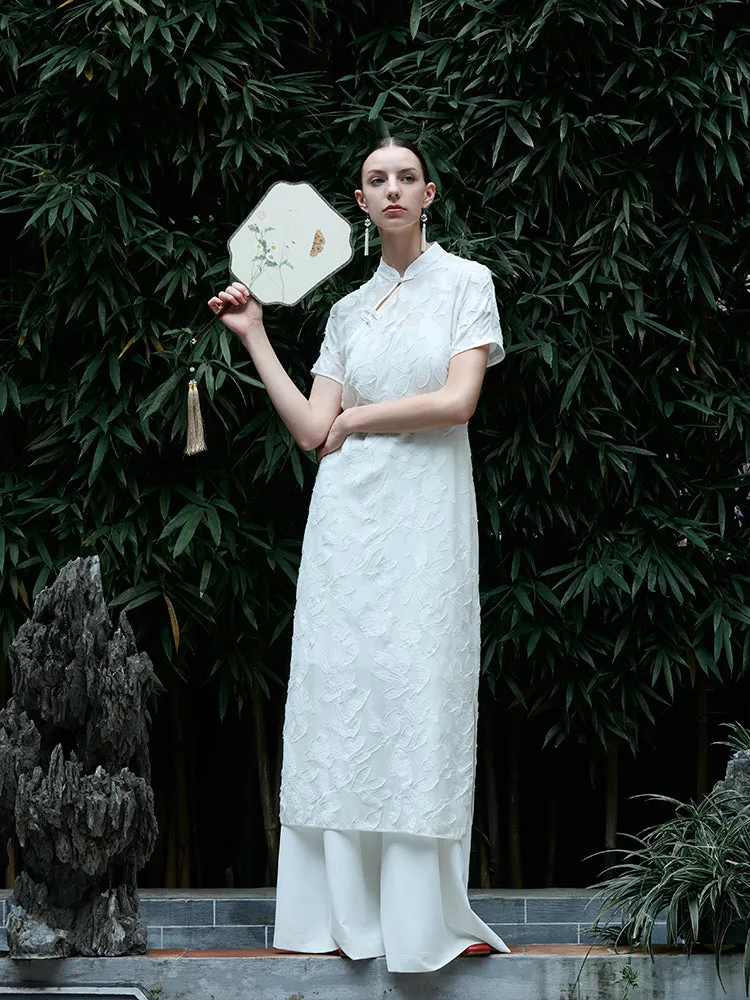 8.5 Momme Mulberry Silk Floral Women Qipao Midi Dress sold by Goelia