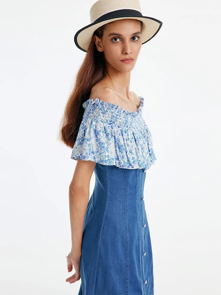 Denim Dress With Patchwork Floral sold by Goelia product image thumbnail 5
