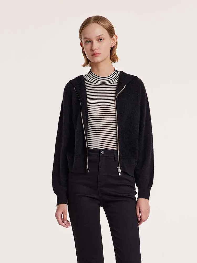 Pure Brushed Cashmere Hooded Zippered Short Women Cardigan sold by Goelia product image thumbnail 3