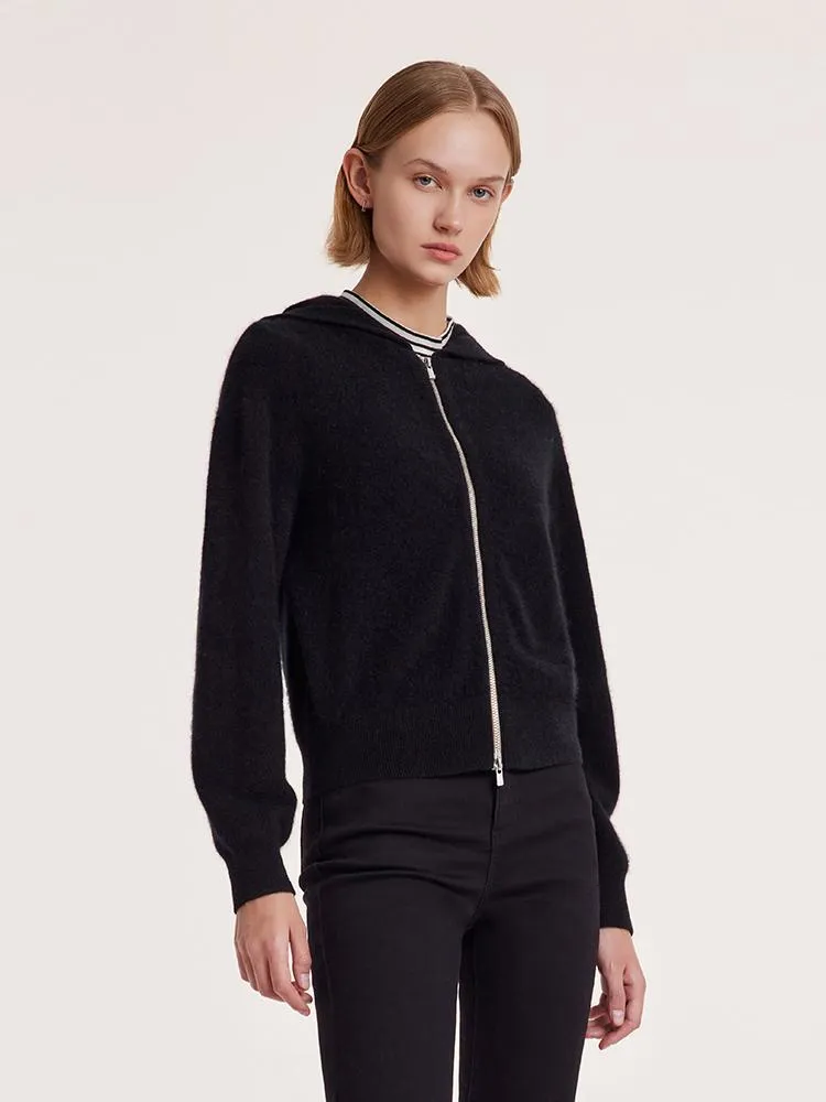 Pure Brushed Cashmere Hooded Zippered Short Women Cardigan sold by Goelia product image thumbnail 4