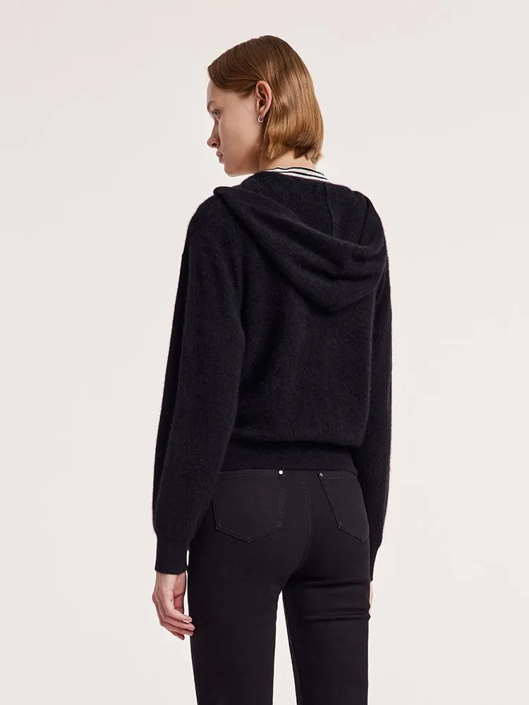 Pure Brushed Cashmere Hooded Zippered Short Women Cardigan sold by Goelia product image thumbnail 5