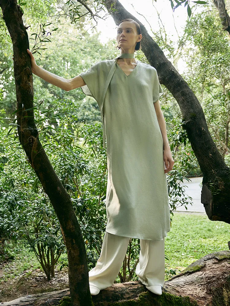 19 Momme Mulberry Silk V-Neck Women Midi Dress With Belt sold by Goelia product image thumbnail 2