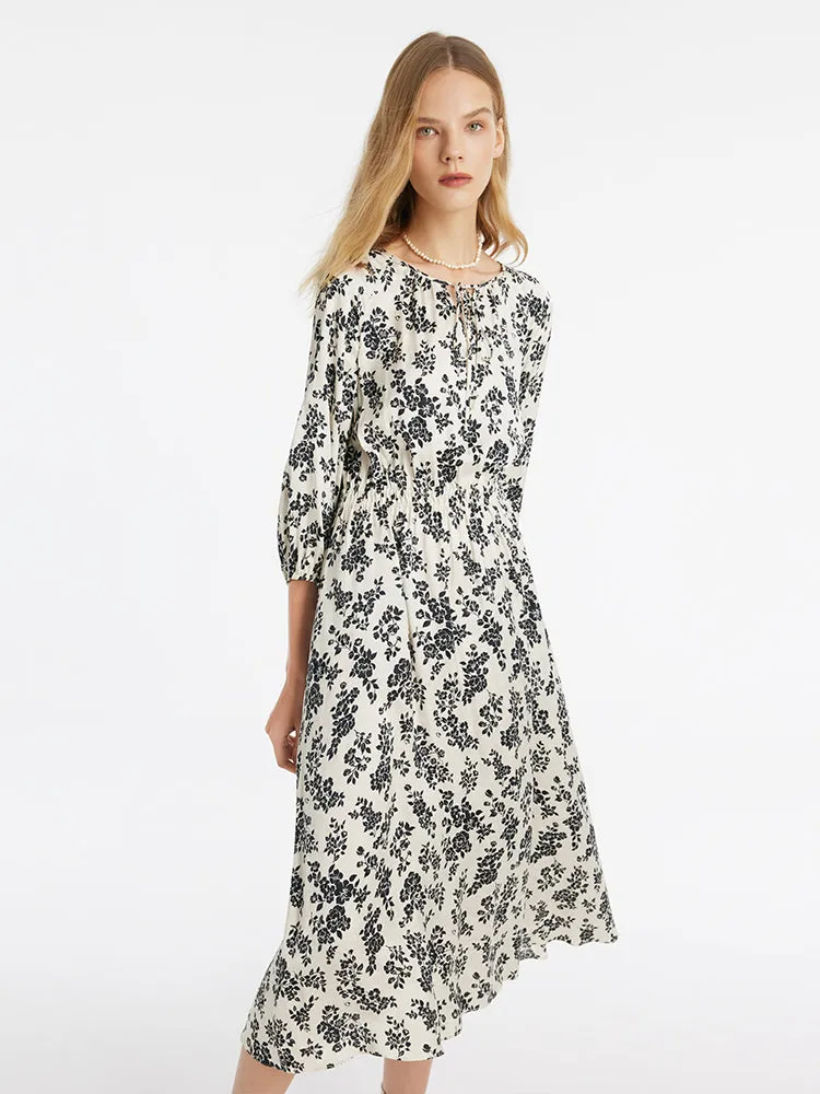 Camellia Print Gathered Waist Women Midi Dress sold by Goelia product image thumbnail 4