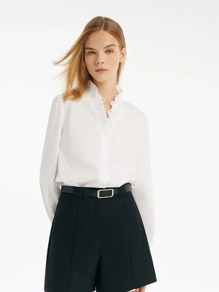 Ruffle Collared V-Neck Women Shirt sold by Goelia product image thumbnail 5