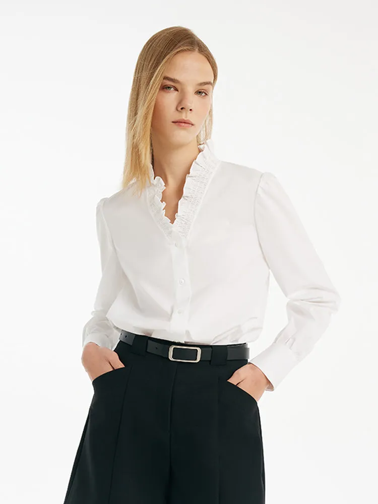 Ruffle Collared V-Neck Women Shirt sold by Goelia