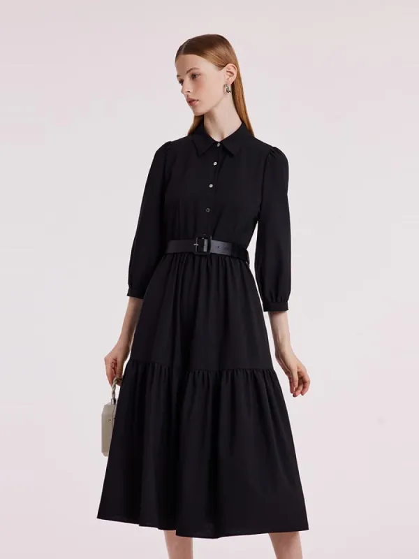 Machine Washable Silk Wool Dress With Belt sold by Goelia