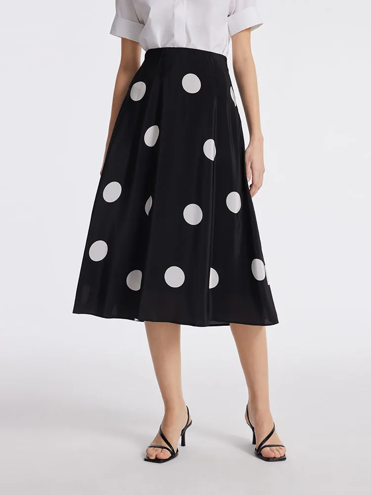 16 Momme Mulberry Silk Polka Dots Print A-Line Women Half Skirt sold by Goelia