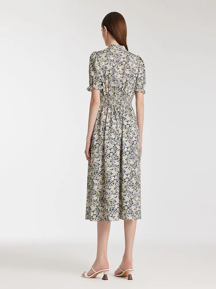 Floral Print V-Neck Puff Sleeves Women Midi Dress sold by Goelia product image thumbnail 3