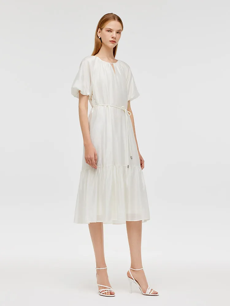 Puff Sleeves Ruffle Hem Women Midi Dress With String Belt sold by Goelia product image thumbnail 4