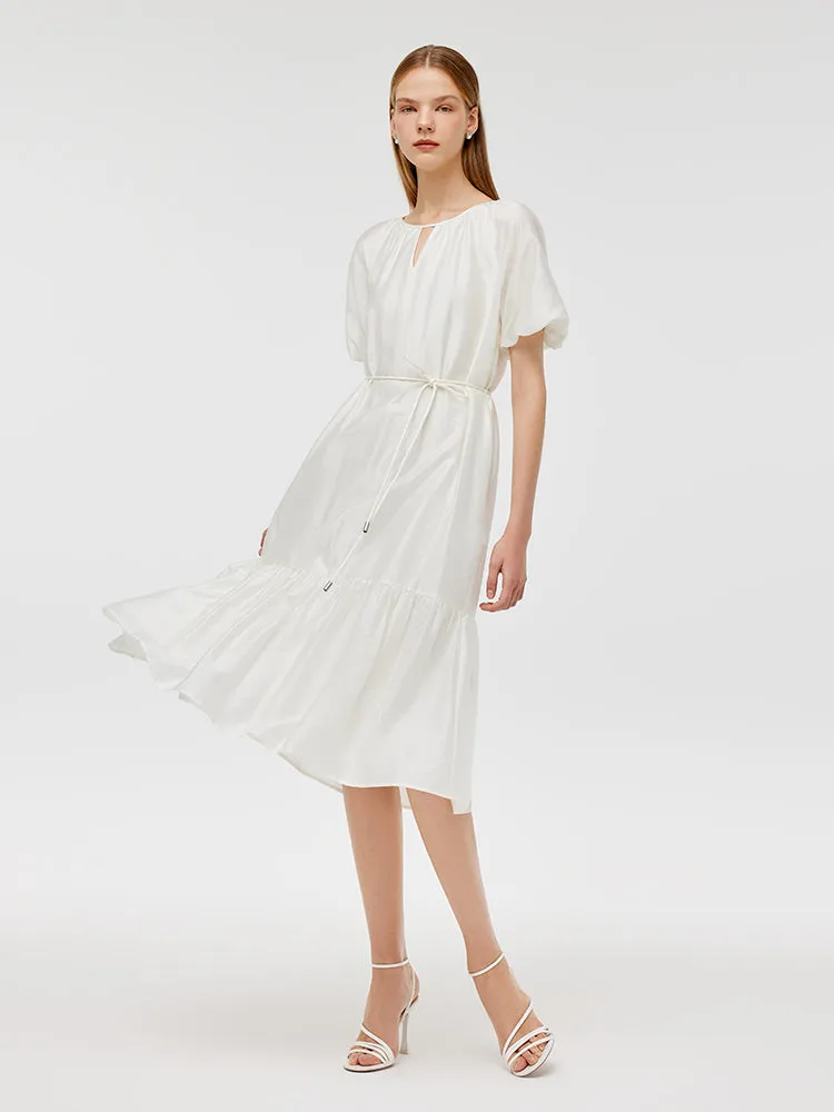 Puff Sleeves Ruffle Hem Women Midi Dress With String Belt sold by Goelia product image thumbnail 5