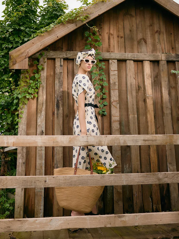 Black Rose Print V-Neck Petal Sleeves Women Midi Dress With Belt sold by Goelia product image thumbnail 3