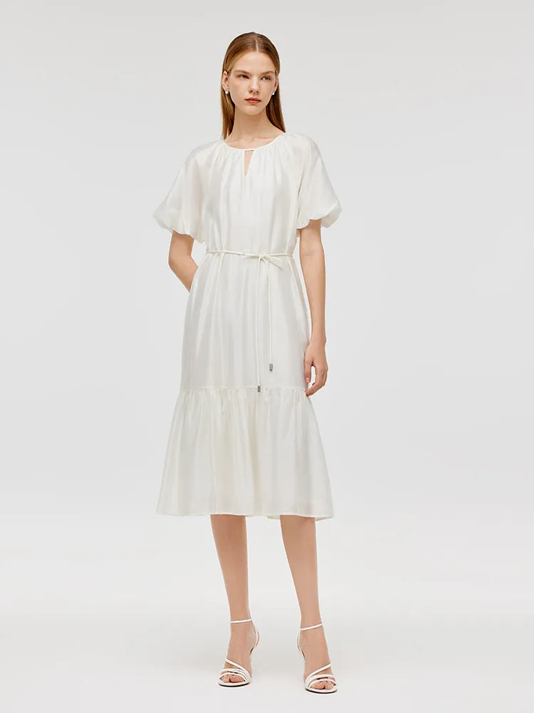 Puff Sleeves Ruffle Hem Women Midi Dress With String Belt sold by Goelia product image thumbnail 2