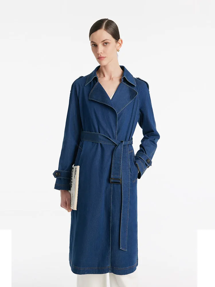 Denim Lapel Women Trench Coat With Belt sold by Goelia product image thumbnail 3
