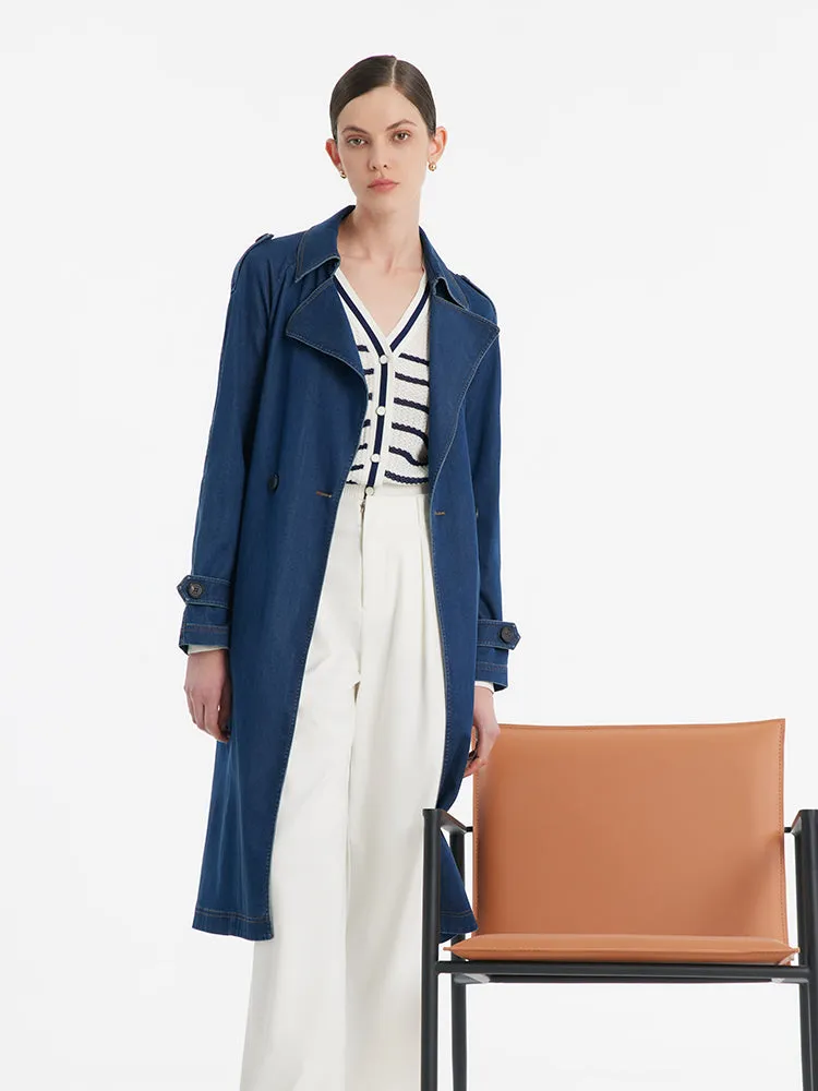 Denim Lapel Women Trench Coat With Belt sold by Goelia product image thumbnail 2