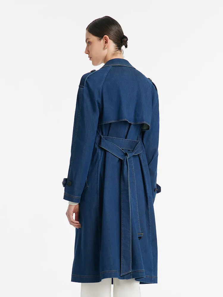 Denim Lapel Women Trench Coat With Belt sold by Goelia product image thumbnail 4